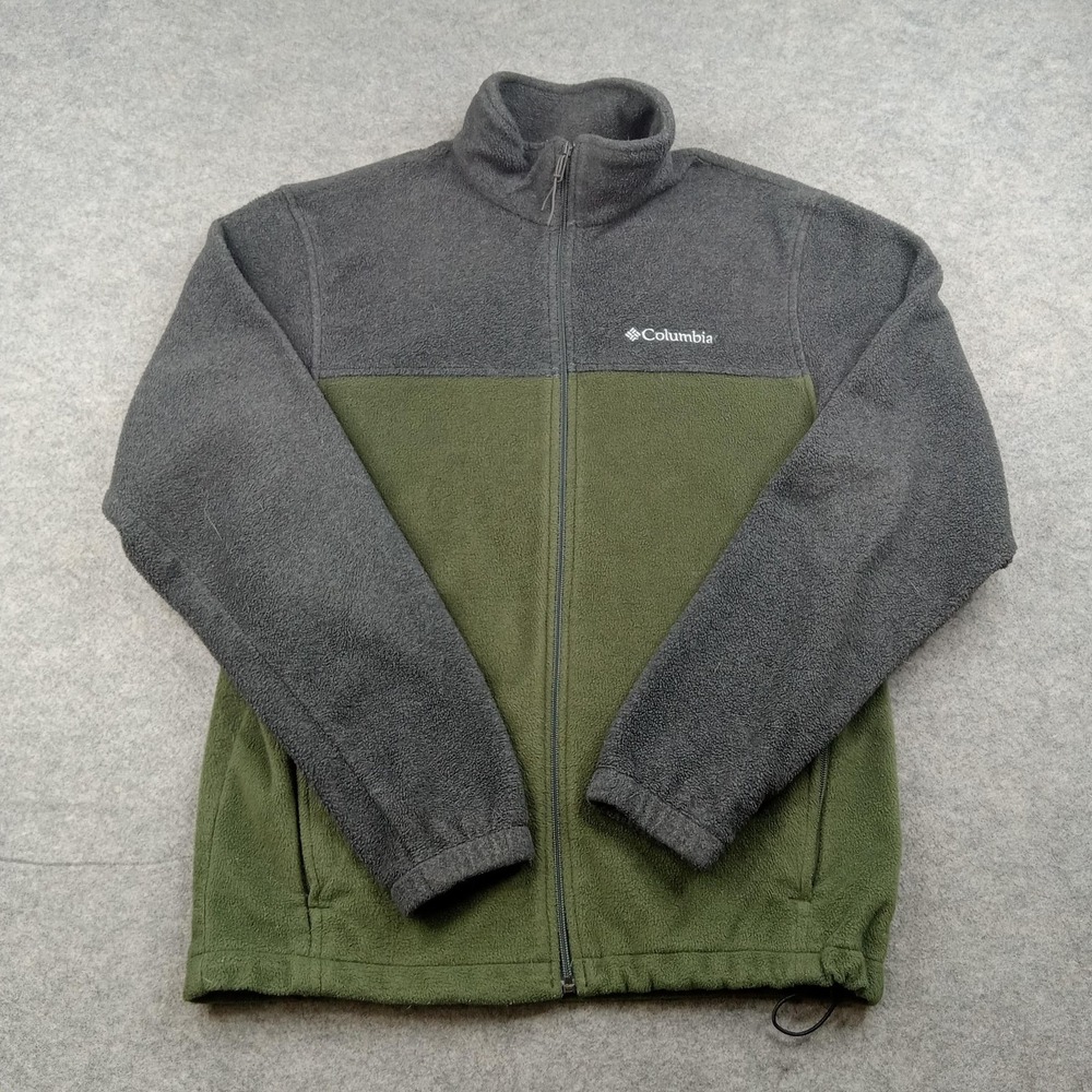 Columbia Jacket Mens Medium Gray Green Fleece Full Zip Lined Outdoor WM3220